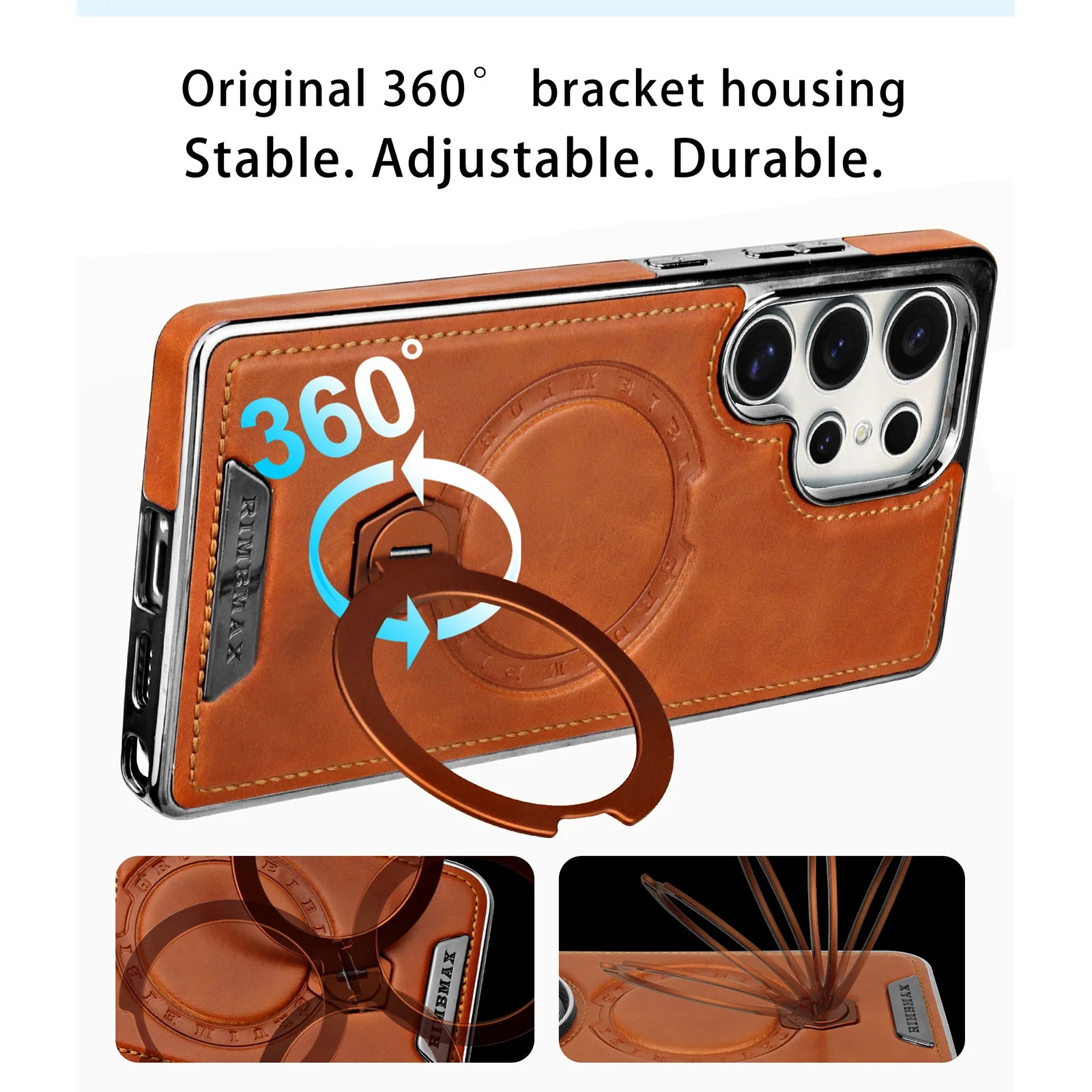 360 Rotating Bracket Leather Phone Case for Samsung Galaxy S25 Ultra S24 S23 S22 S25EDGE Magnetic Charging Kickstand Back Cover