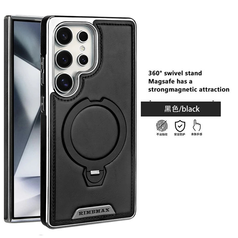360 Rotating Bracket Leather Phone Case for Samsung Galaxy S25 Ultra S24 S23 S22 S25EDGE Magnetic Charging Kickstand Back Cover