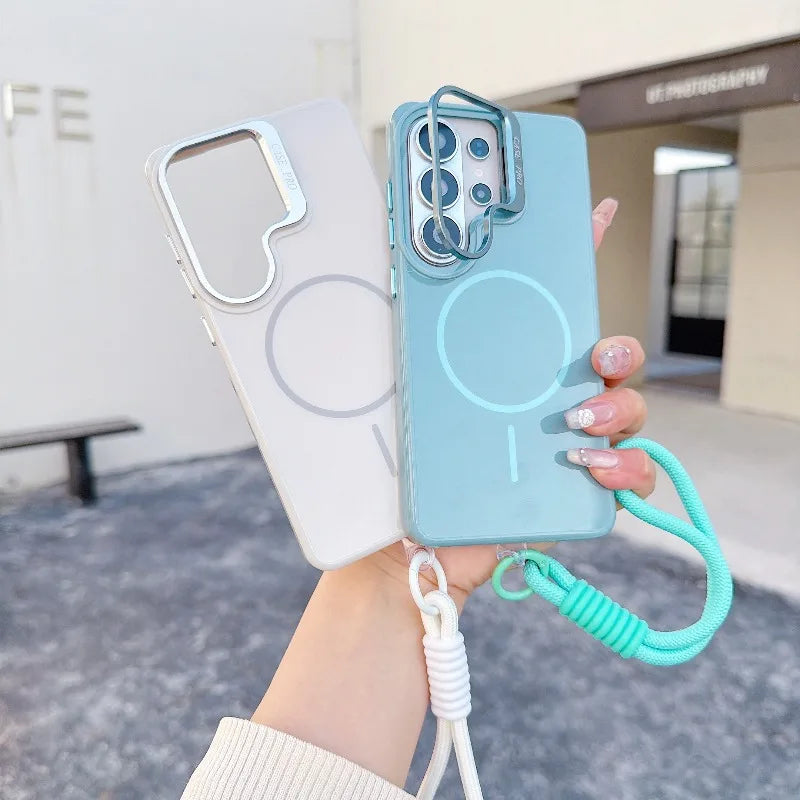 Suitable for Samsung Galaxy S23 S25 S24 S26 Fe Ultra Plus A Series Lanyard Stand Case Compatible with Magnetic Wireless Charging
