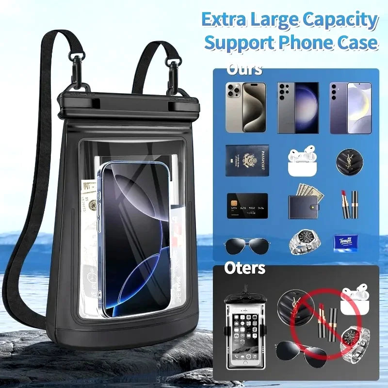 HAISSKY Large Mobile Phone Waterproof Pouch For iPhone 17 16 Pro Max 17 Air 16E 15 Plus Swim Travel Beach Bags With Seal Stripe