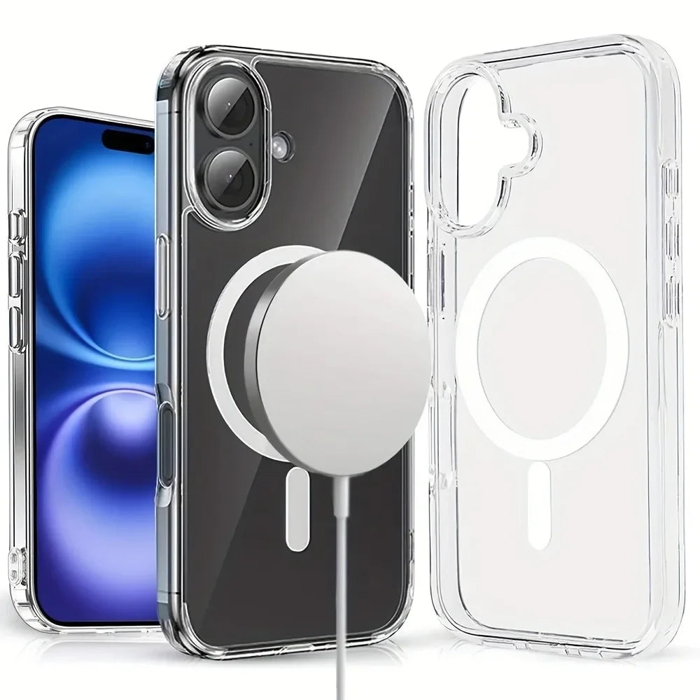 New Clear for MagSafe Case For iPhone 17Air 16 15 14 13 12 11Pro Max with Magnetic Feature Shockproof Wireless Charging Cover