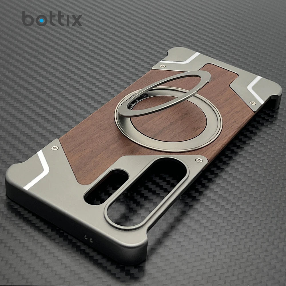Walnut Wood Case for Samsung Galaxy S26 Ultra Cover 26 U Shockproof Frameless Metal Funda Built-in Kickstand with Protector