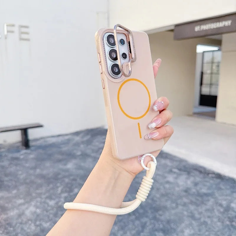 Suitable for Samsung Galaxy S23 S25 S24 S26 Fe Ultra Plus A Series Lanyard Stand Case Compatible with Magnetic Wireless Charging