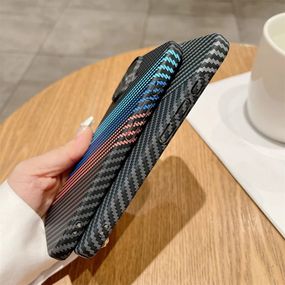 Luxury Carbon Fiber Kevlar Pattern For Magsafe Magnetic Case For iPhone 11 12 13 14 15 16 17 Pro Max Plus Shockproof Back Cover