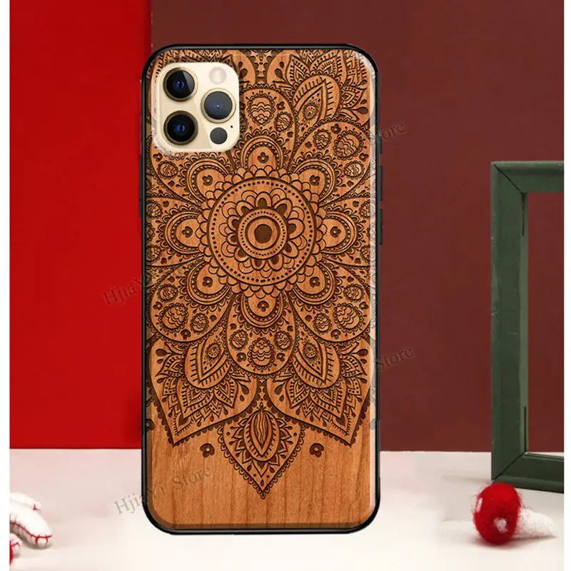 Mandala Floral Wood For iPhone 13 12 Pro Max Mini Cover Phone Case For iPhone 11 14 Pro Max XS X XR 7 8 Plus SE