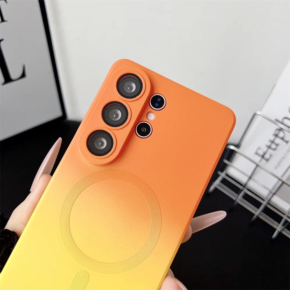 Gradient Liquid Silicone Magnetic Case For Samsung Galaxy S25 S24 S23 S22 S21 S26 Ultra Plus A57 A37 A17 A56 For Magsafe Cover