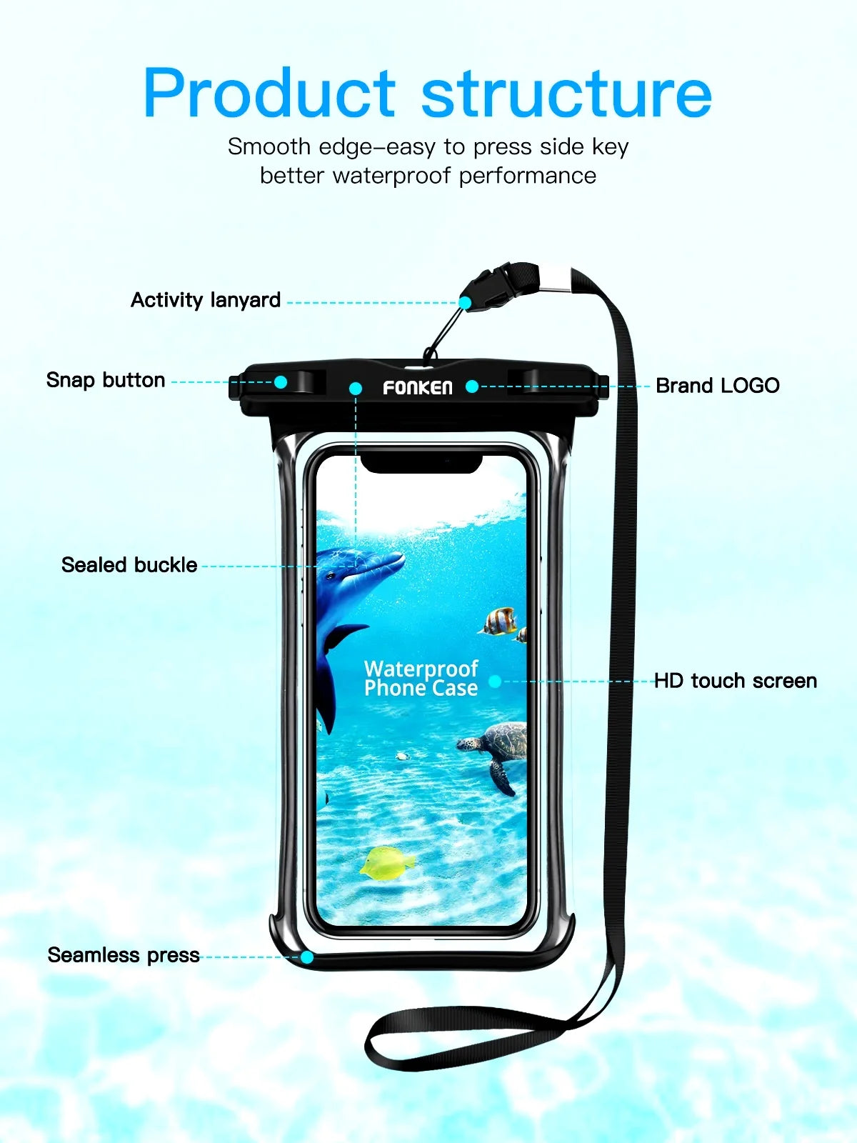FONKEN Full View Waterproof Case for Phone Underwater Snow Rainforest Transparent Dry Bag Swimming Pouch Big Mobile Phone Covers