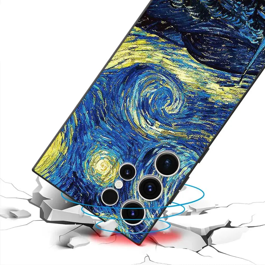 Van Gogh Sunflowers Black Soft Phone Cover Case for Samsung Galaxy S23 Ultra S20 S24 Plus S25 Edge S21 FE
