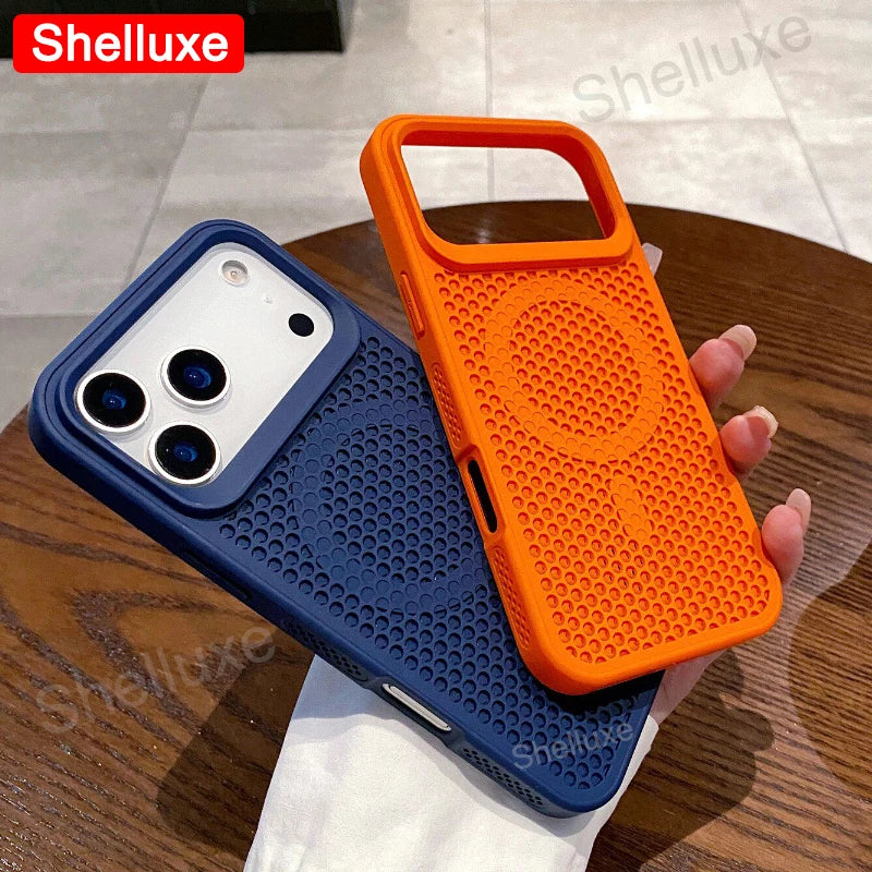 For iPhone17 Cooling Case Shelluxe Breathable Mesh PC Hard Cases For iPhone 17 16 15 14 Plus 13 12 Pro Max Magnetic Phone Cover