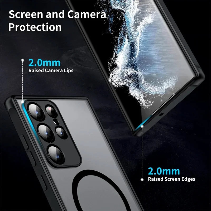 Luxury for Magsafe Wireless Charge Case For Samsung Galaxy S20 S21 S22 S23 FE S24 S25 Plus S25 Ultra Shockproof Matte Clear Case