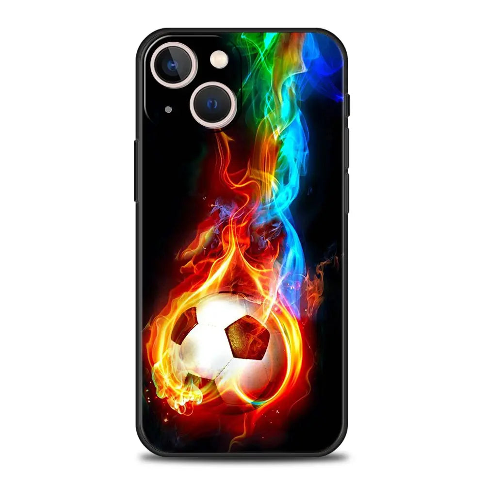 Football Passion Soccer Ball Luxury Phone Case For iPhone 13 15 14 12 Mini 11 Pro MAX XR X SE XS 7 8 Plus Black Protection Cover