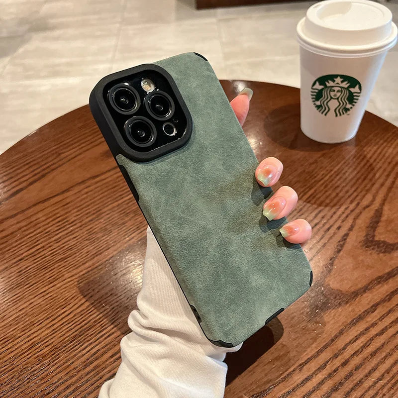 Fashion Matte Leather Silicone Case For iPhone 14 Plus 12 13 Mini 11 16 15 Pro Max 17 ProMax Lens Protection Shockproof Cover