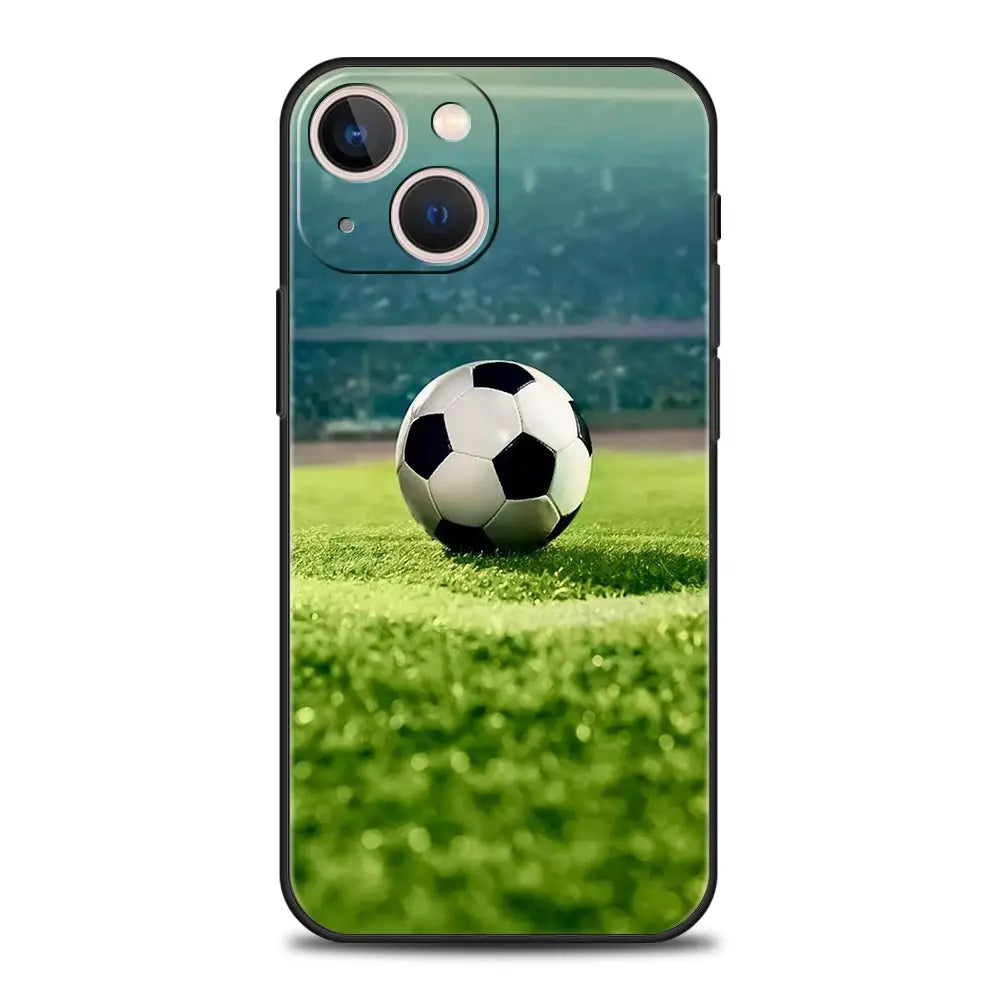Football Passion Soccer Ball Luxury Phone Case For iPhone 13 15 14 12 Mini 11 Pro MAX XR X SE XS 7 8 Plus Black Protection Cover