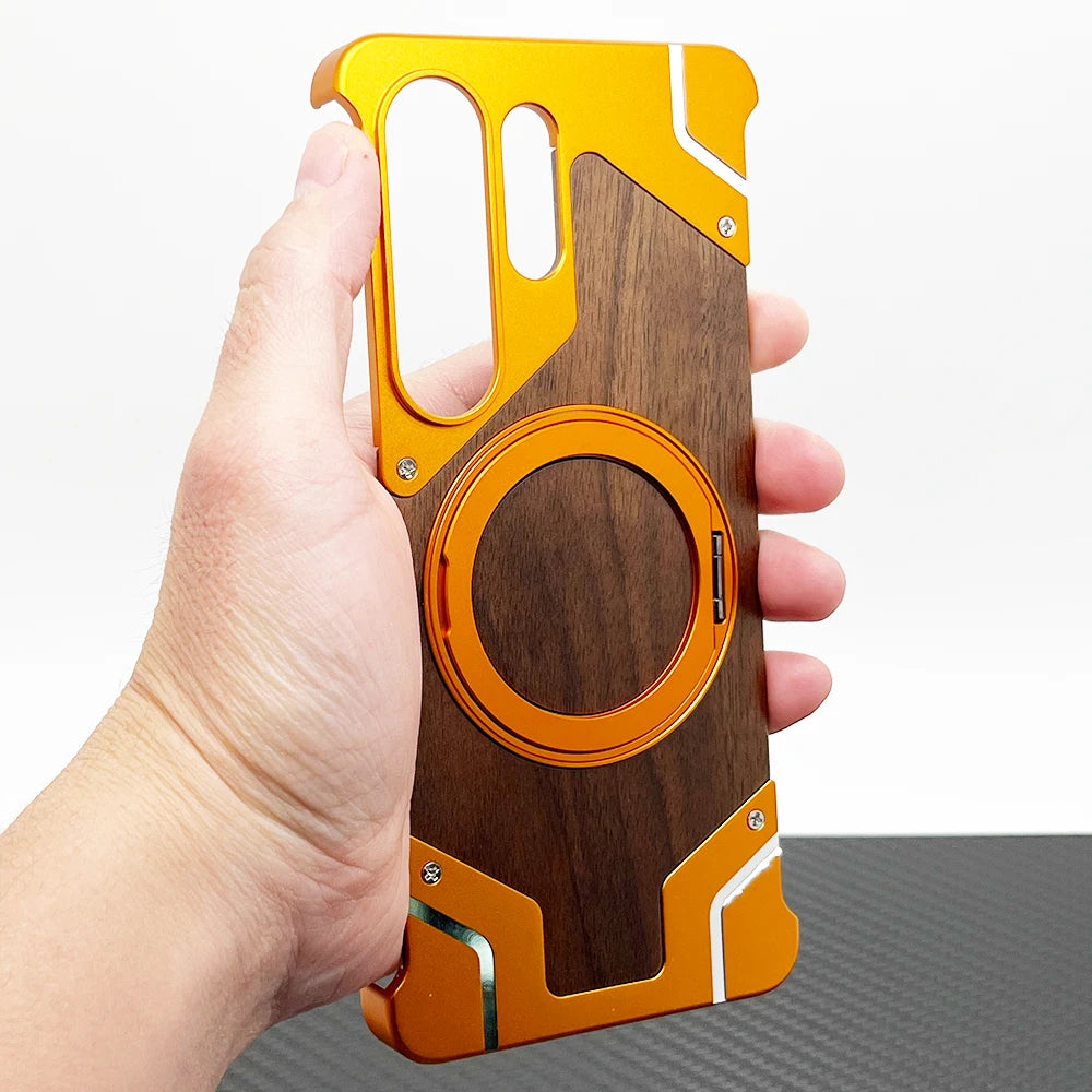 Walnut Wood Case for Samsung Galaxy S26 Ultra Cover 26 U Shockproof Frameless Metal Funda Built-in Kickstand with Protector