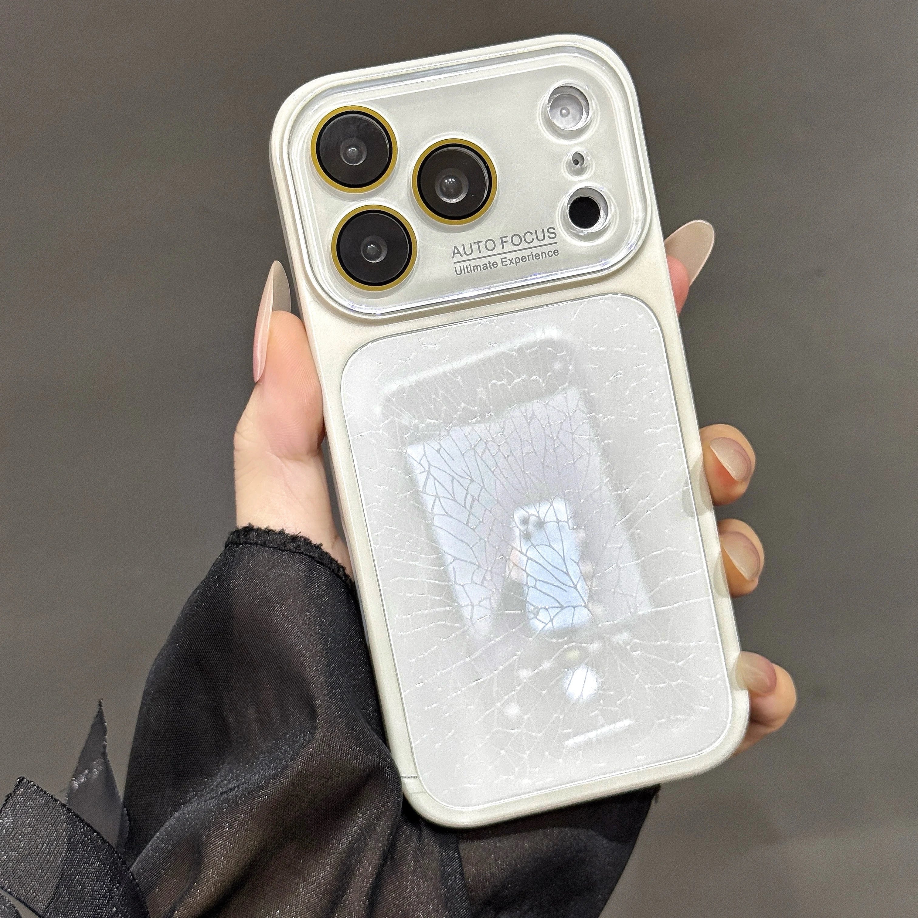 Large Window Broken Glass Texture Phone Case for iPhone 13 14 15 16 17 Pro Max Lens Film Protective Phone Cover Luxury Shell