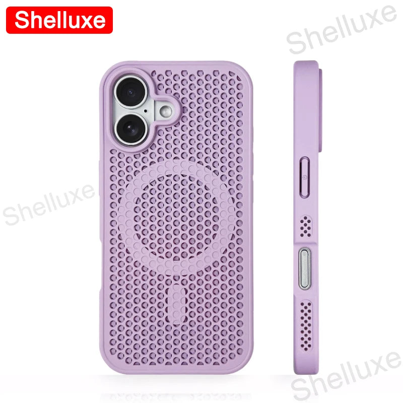 For iPhone17 Cooling Case Shelluxe Breathable Mesh PC Hard Cases For iPhone 17 16 15 14 Plus 13 12 Pro Max Magnetic Phone Cover