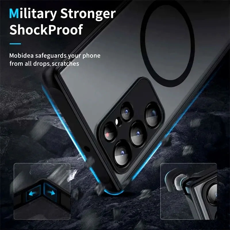 Luxury for Magsafe Wireless Charge Case For Samsung Galaxy S20 S21 S22 S23 FE S24 S25 Plus S25 Ultra Shockproof Matte Clear Case