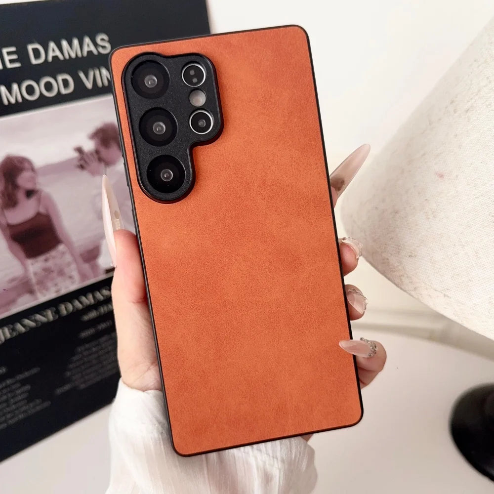 Retro Matte Suede Leather Phone Case For Samsung Galaxy S26 S25 Ultra S24 FE S23 Plus S22 S21 S25Edge Silicone Shockproof Cover