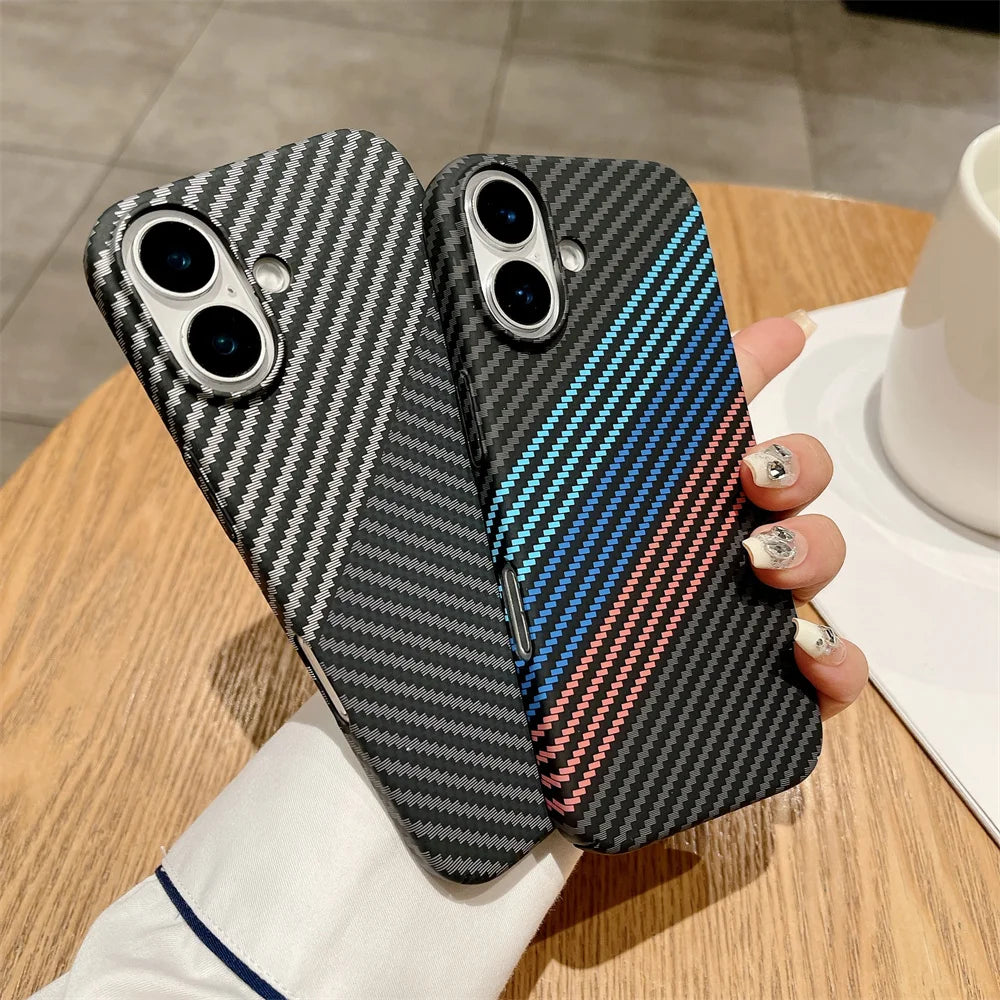 Luxury Carbon Fiber Kevlar Pattern For Magsafe Magnetic Case For iPhone 11 12 13 14 15 16 17 Pro Max Plus Shockproof Back Cover