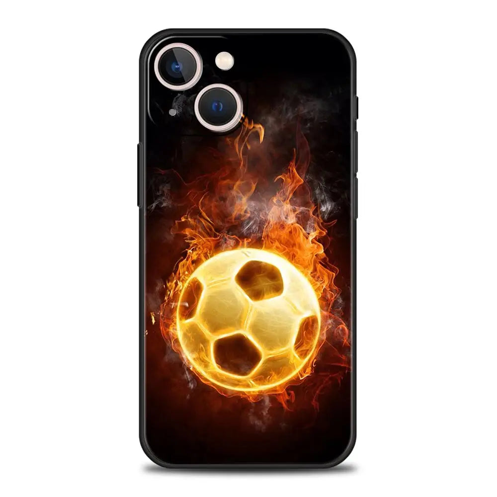 Football Passion Soccer Ball Luxury Phone Case For iPhone 13 15 14 12 Mini 11 Pro MAX XR X SE XS 7 8 Plus Black Protection Cover