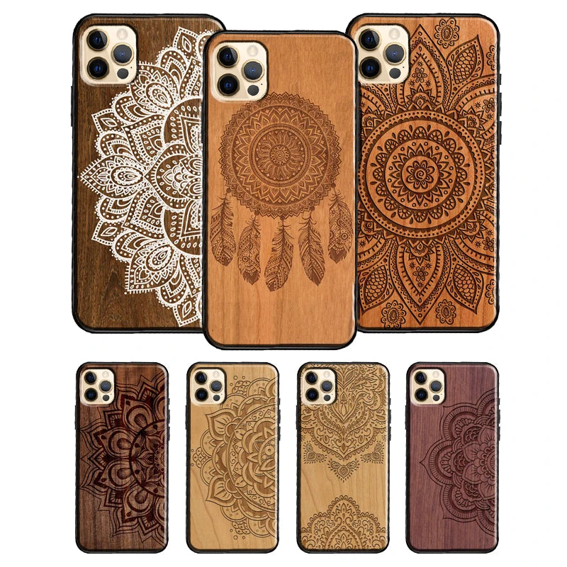 Mandala Floral Wood For iPhone 13 12 Pro Max Mini Cover Phone Case For iPhone 11 14 Pro Max XS X XR 7 8 Plus SE
