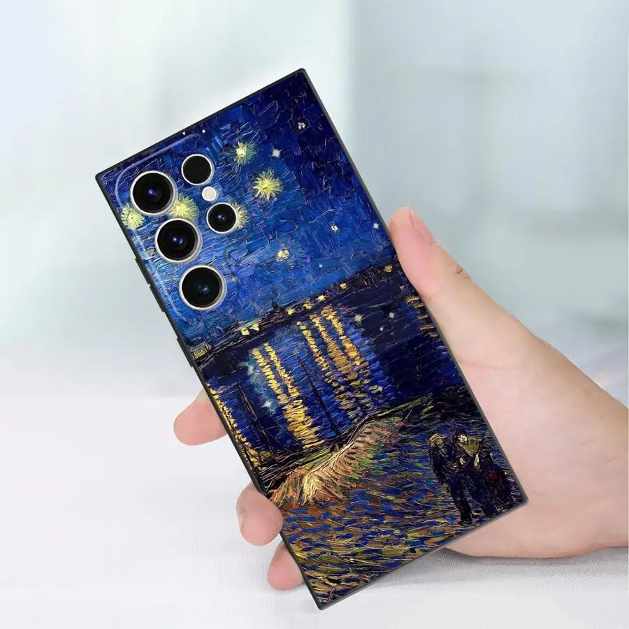 Van Gogh Sunflowers Black Soft Phone Cover Case for Samsung Galaxy S23 Ultra S20 S24 Plus S25 Edge S21 FE