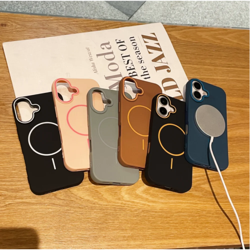 Ultrathin Simple for Magsafe Phone Case for iPhone 17 16 15 14 Plus 13 12 11 Pro Max 17 Matte Lens Wireless Charging Soft Cover