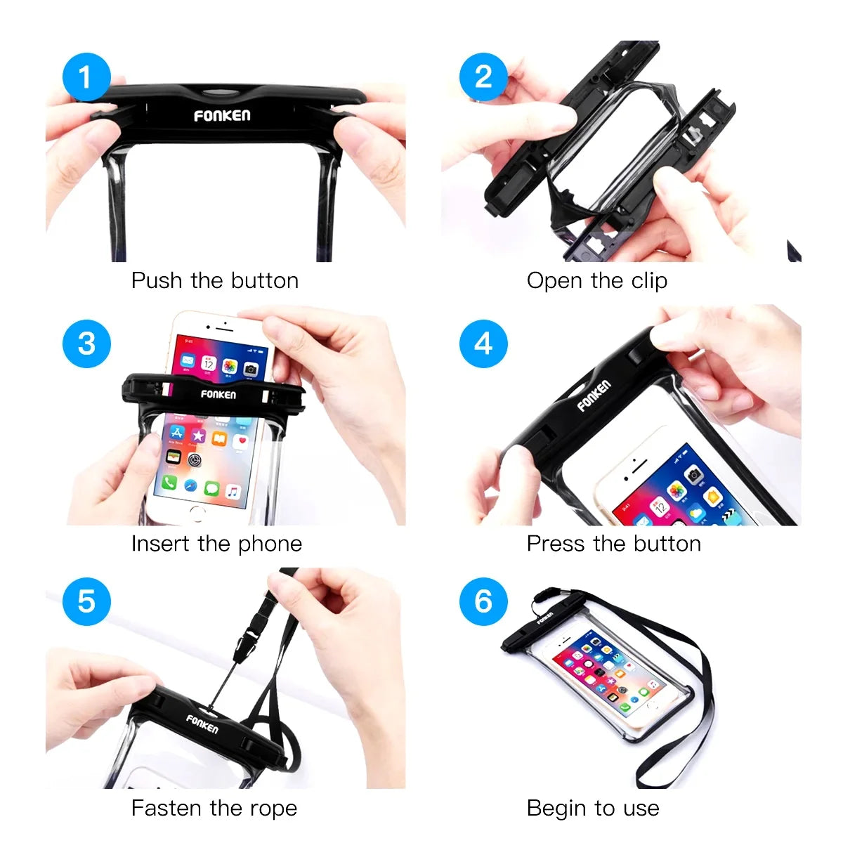 FONKEN Full View Waterproof Case for Phone Underwater Snow Rainforest Transparent Dry Bag Swimming Pouch Big Mobile Phone Covers