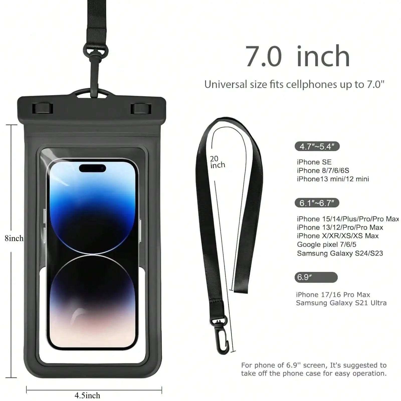 Black PVC Waterproof Phone Pouch With Card Holder Compatible With 17/16/15/14/13 Pro Max Spring Gift Birthday Party