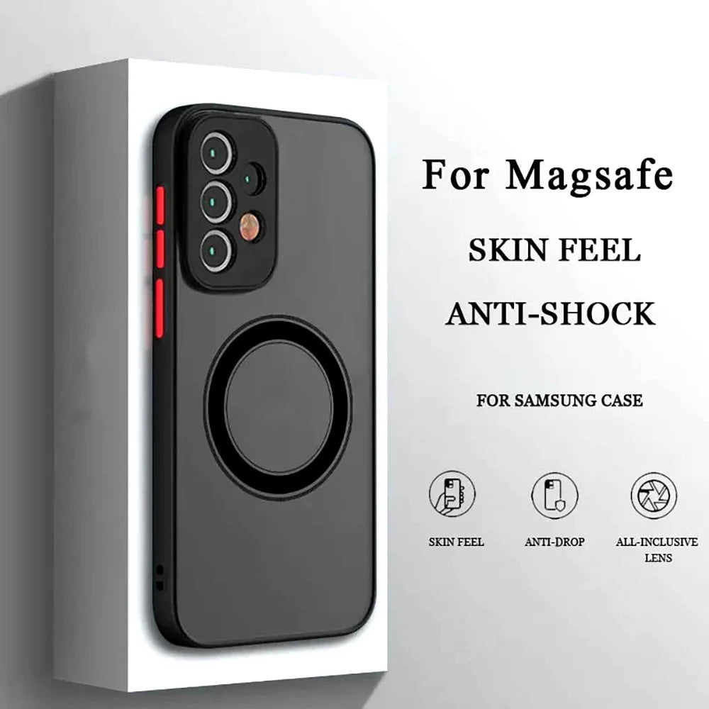Luxury for Magsafe Wireless Charge Case For Samsung Galaxy S20 S21 S22 S23 FE S24 S25 Plus S25 Ultra Shockproof Matte Clear Case