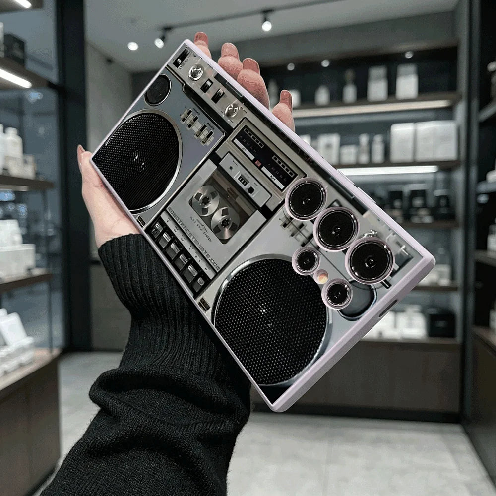 Vintage Silver Boombox Slim Fit Phone Case Anti Scratch Drop Protection For Samsung Galaxy S26 S25 S24 Ultra FE A Series