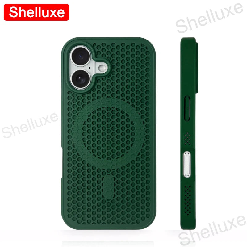 For iPhone17 Cooling Case Shelluxe Breathable Mesh PC Hard Cases For iPhone 17 16 15 14 Plus 13 12 Pro Max Magnetic Phone Cover