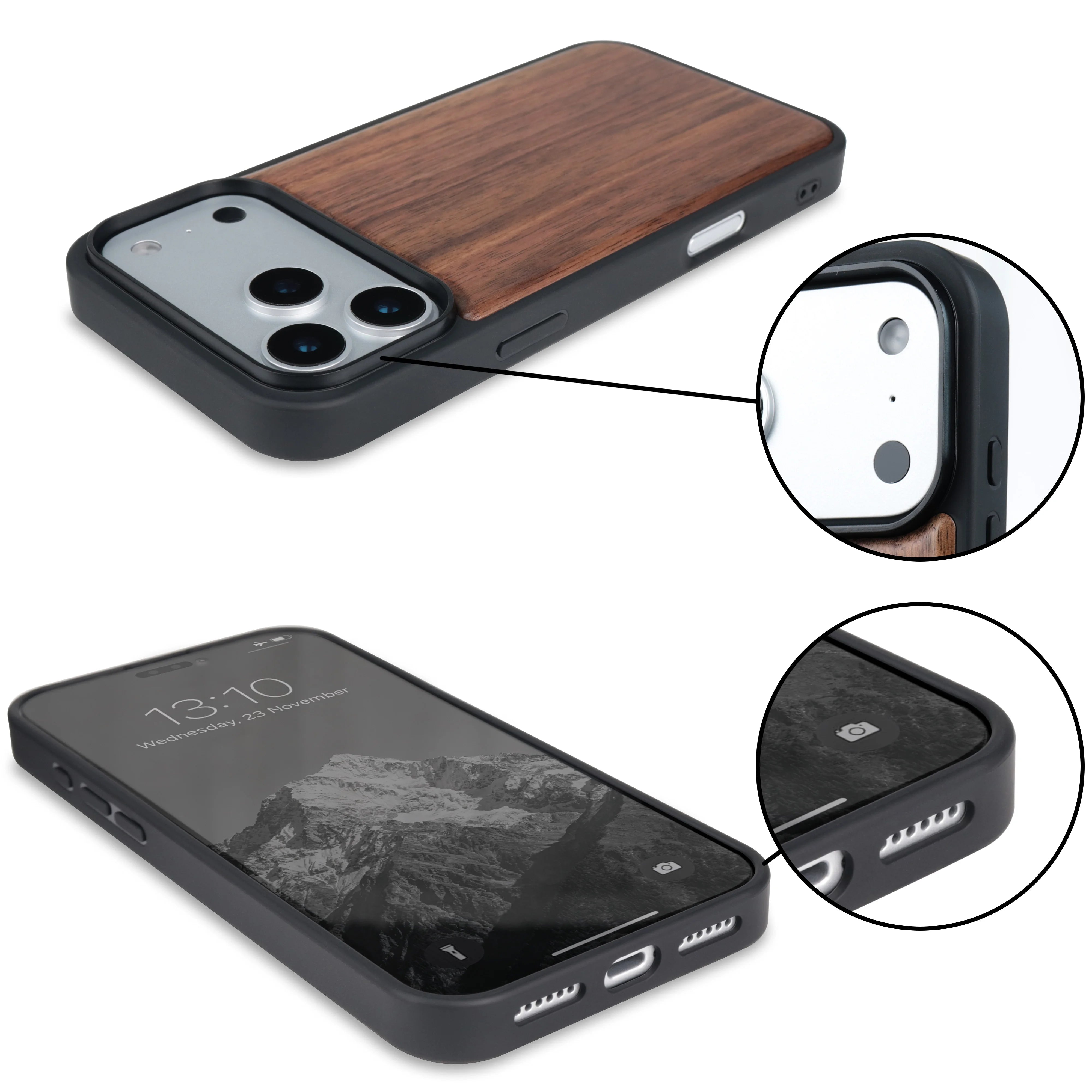 Luxury Shockproof Walnut Cherry Wood Phone Case For iPhone, 17 Pro, 17 Pro Max Soft Bumper Cases Cover