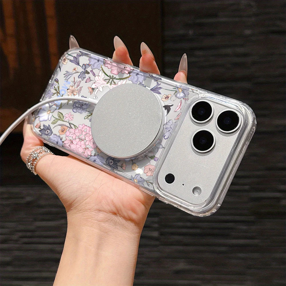 Purple Blooms Dreamy Silicone Acrylic Phone Case For iPhone 17 16 13 14 11 12 15 Pro Max Air 16e 17e 14 16 15 Plus Gentle Cover