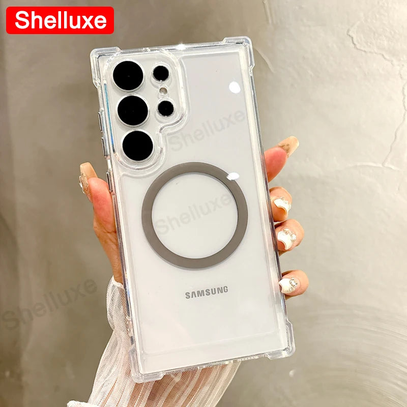 Transparent Armour Magnetic Case Shelluxe For Samsung Galaxy S26 S25 Ultra S24 S23 S22 Plus Luxury Corners Protector Phone Cover