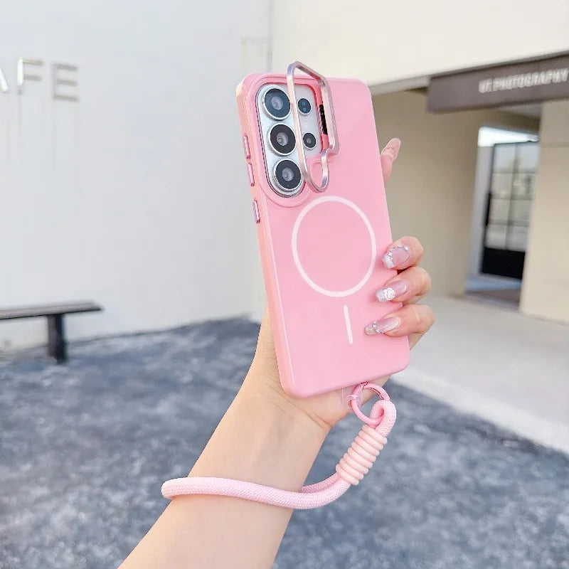 Suitable for Samsung Galaxy S23 S25 S24 S26 Fe Ultra Plus A Series Lanyard Stand Case Compatible with Magnetic Wireless Charging