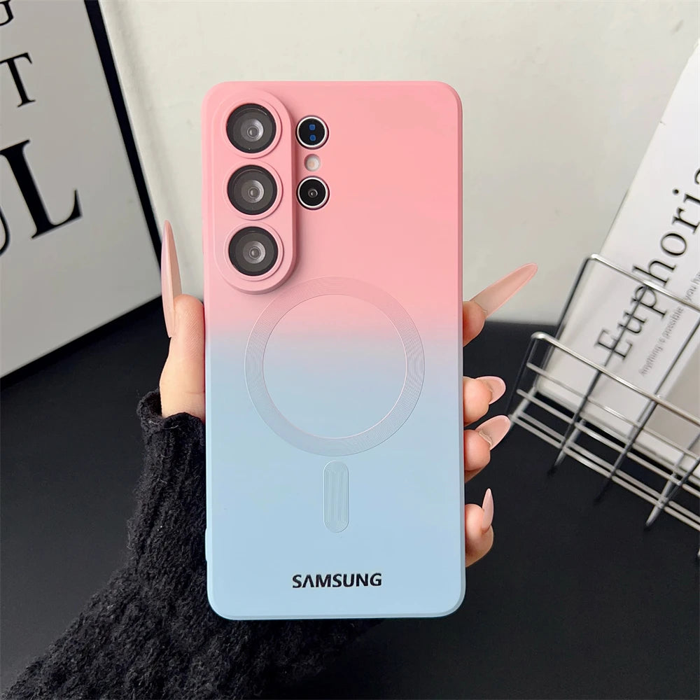 Gradient Liquid Silicone Magnetic Case For Samsung Galaxy S25 S24 S23 S22 S21 S26 Ultra Plus A57 A37 A17 A56 For Magsafe Cover