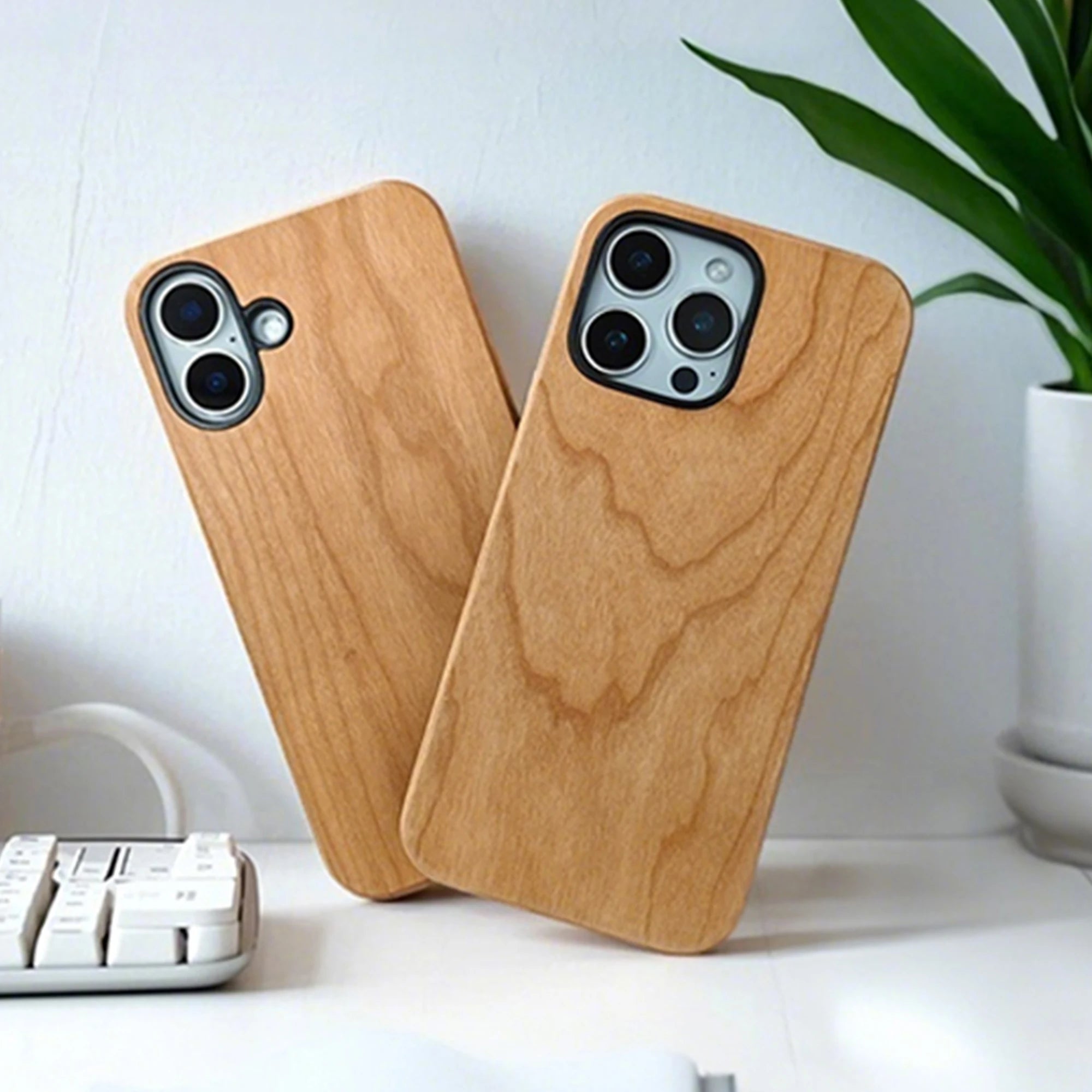 Luxury Shockproof Nature Cherry Wood Phone Case for iPhone 16, 16 Pro, 16 Pro Max Waterproof Cases Cover