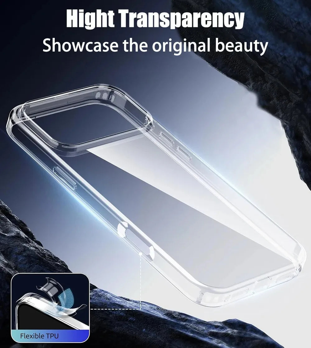 Transparent Soft Silicone Phone Case for iPhone 17 16 15 Pro Max 17Pro Shockproof Clear Cases for iPhone17 14 13 Pro Max Cover