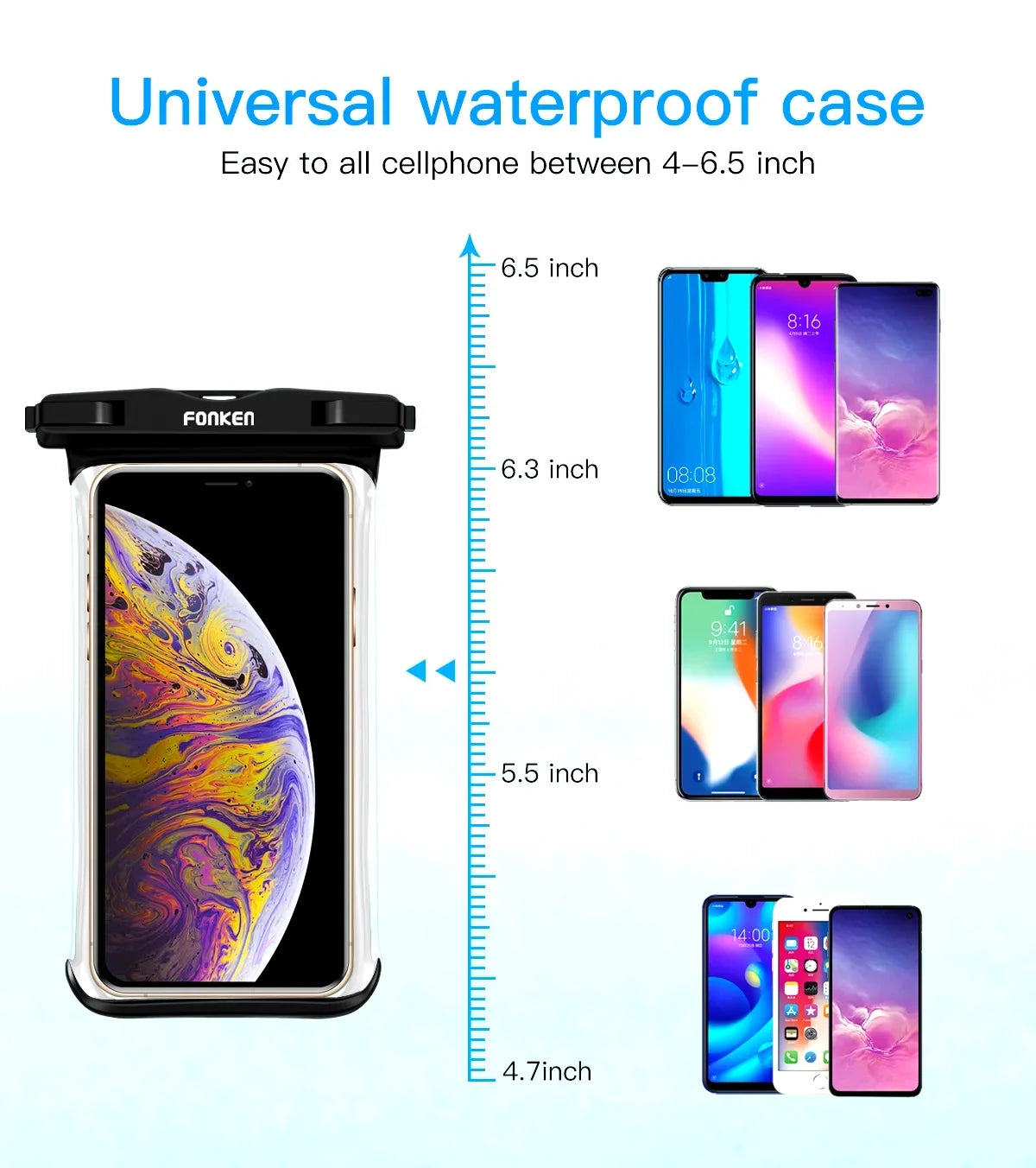 FONKEN Full View Waterproof Case for Phone Underwater Snow Rainforest Transparent Dry Bag Swimming Pouch Big Mobile Phone Covers