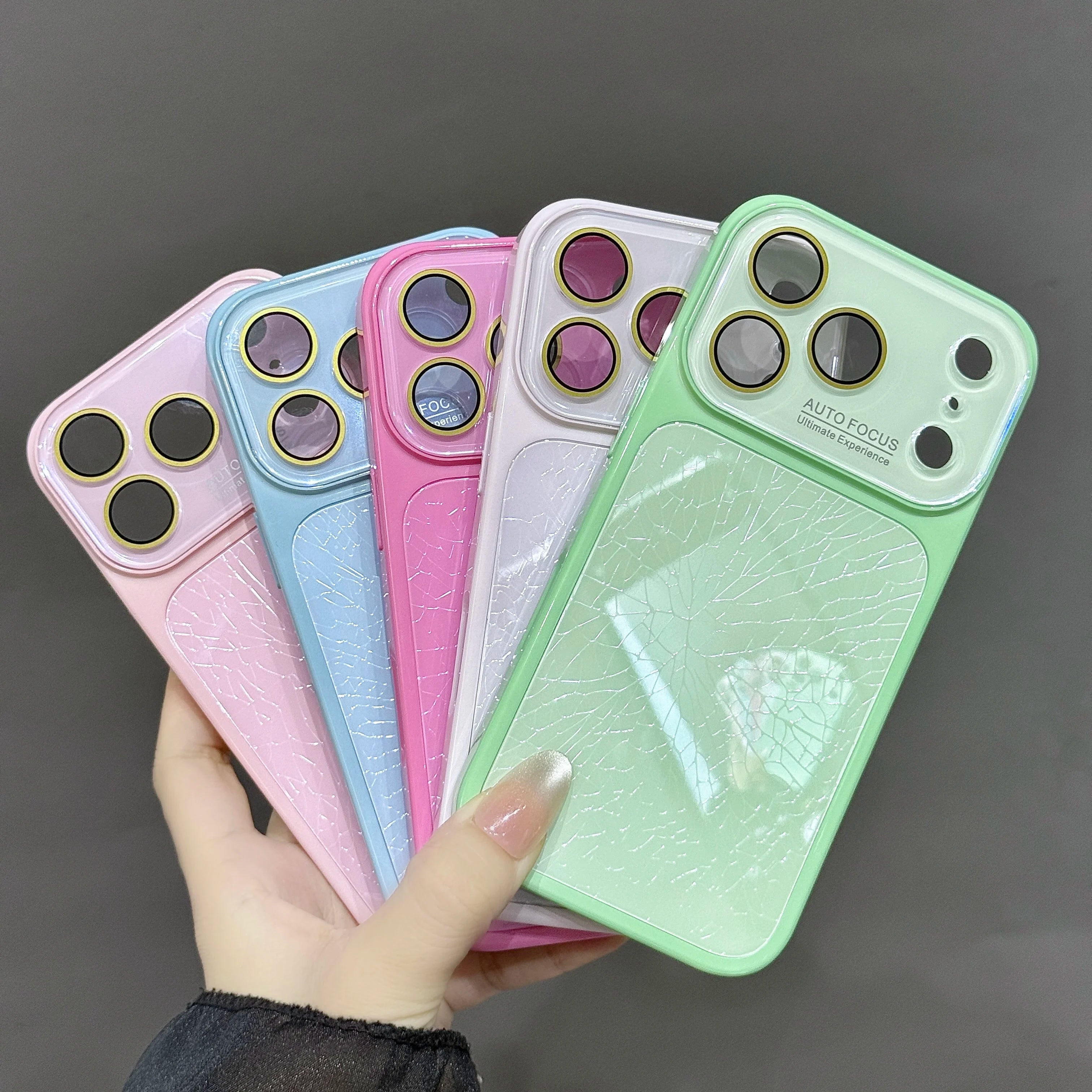 Large Window Broken Glass Texture Phone Case for iPhone 13 14 15 16 17 Pro Max Lens Film Protective Phone Cover Luxury Shell