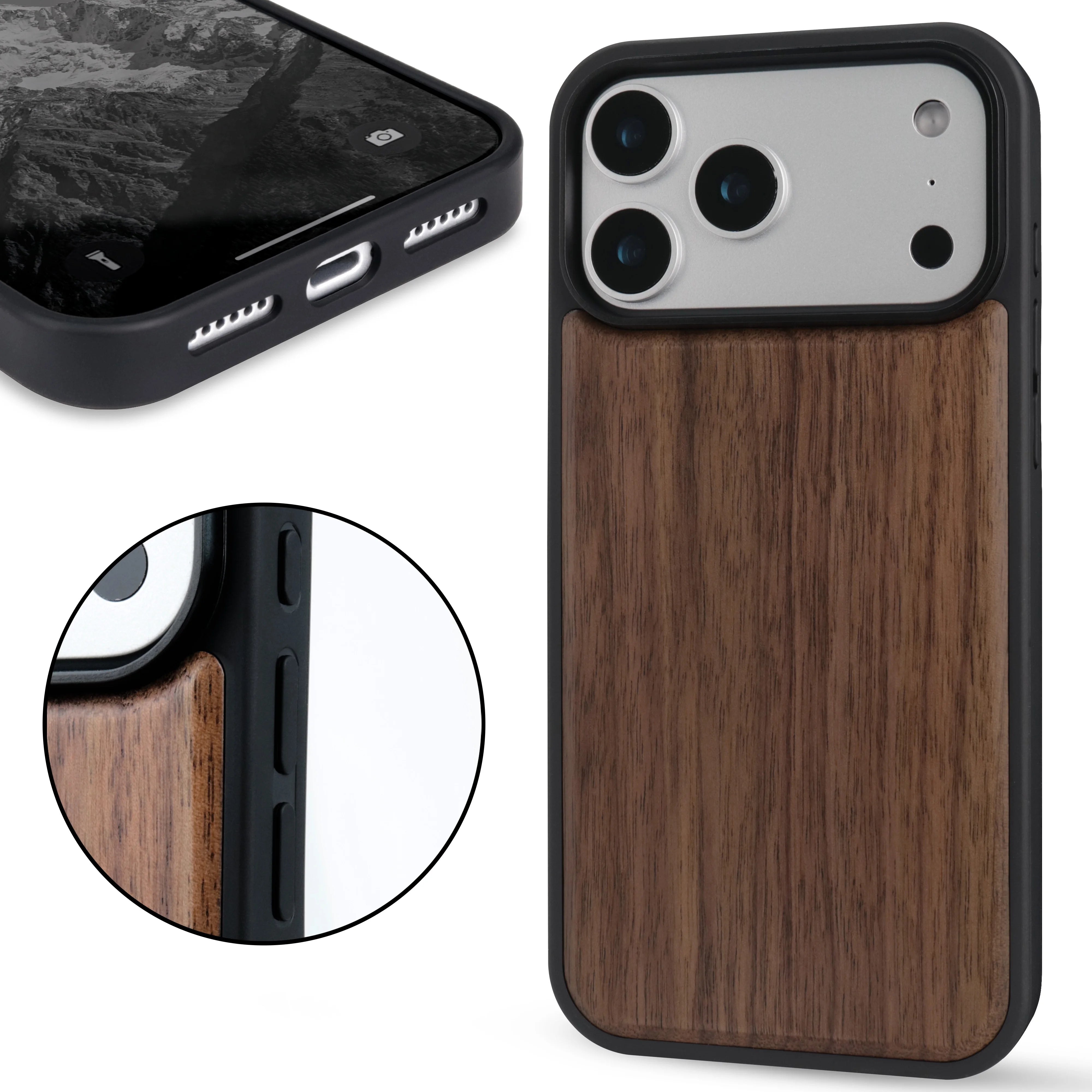 Luxury Shockproof Walnut Cherry Wood Phone Case For iPhone, 17 Pro, 17 Pro Max Soft Bumper Cases Cover