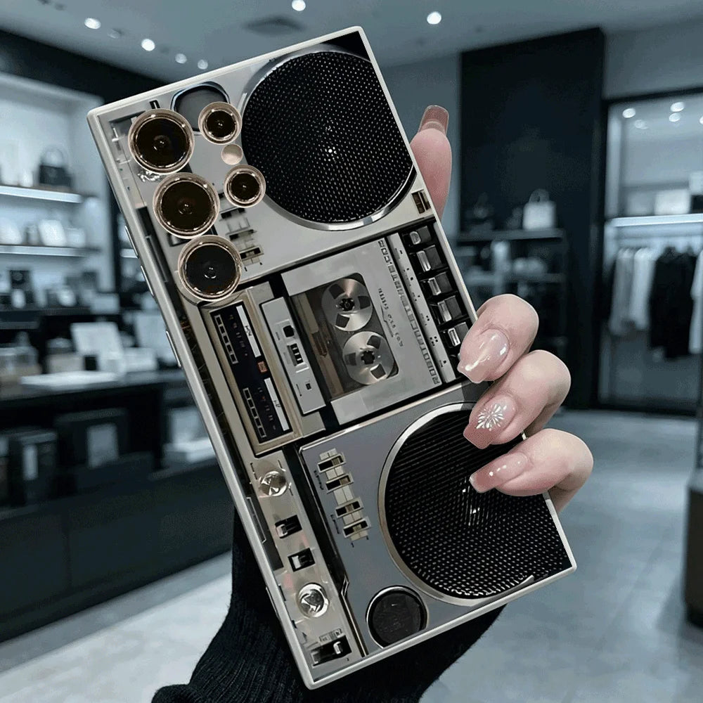 Vintage Silver Boombox Slim Fit Phone Case Anti Scratch Drop Protection For Samsung Galaxy S26 S25 S24 Ultra FE A Series