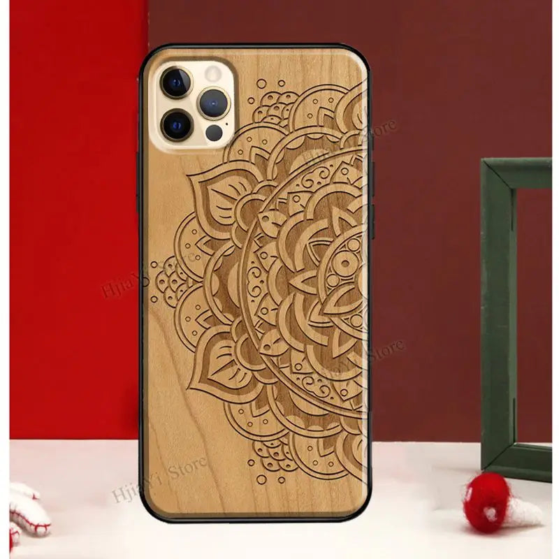 Mandala Floral Wood For iPhone 13 12 Pro Max Mini Cover Phone Case For iPhone 11 14 Pro Max XS X XR 7 8 Plus SE