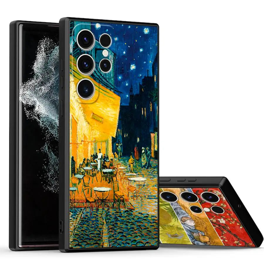 Van Gogh Sunflowers Black Soft Phone Cover Case for Samsung Galaxy S23 Ultra S20 S24 Plus S25 Edge S21 FE