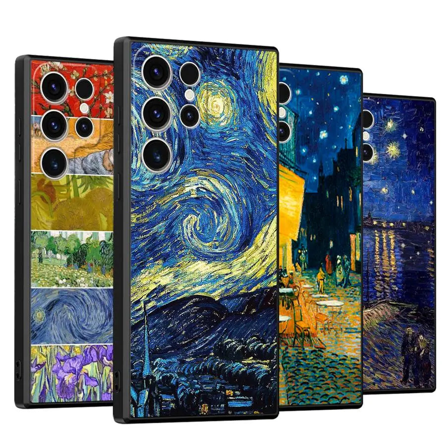 Van Gogh Sunflowers Black Soft Phone Cover Case for Samsung Galaxy S23 Ultra S20 S24 Plus S25 Edge S21 FE