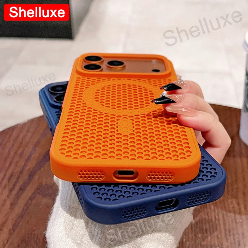 For iPhone17 Cooling Case Shelluxe Breathable Mesh PC Hard Cases For iPhone 17 16 15 14 Plus 13 12 Pro Max Magnetic Phone Cover