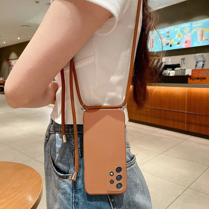 For Samsung Galaxy S25 Edge S26 S24 S23 S22 Ultra S25 FE A57 A37 A17 A56 A54 A55 A16 5G Soft Lanyard Case Crossbody Strap Cover