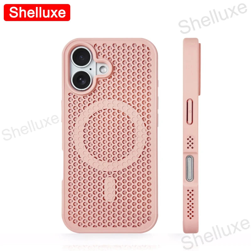 For iPhone17 Cooling Case Shelluxe Breathable Mesh PC Hard Cases For iPhone 17 16 15 14 Plus 13 12 Pro Max Magnetic Phone Cover