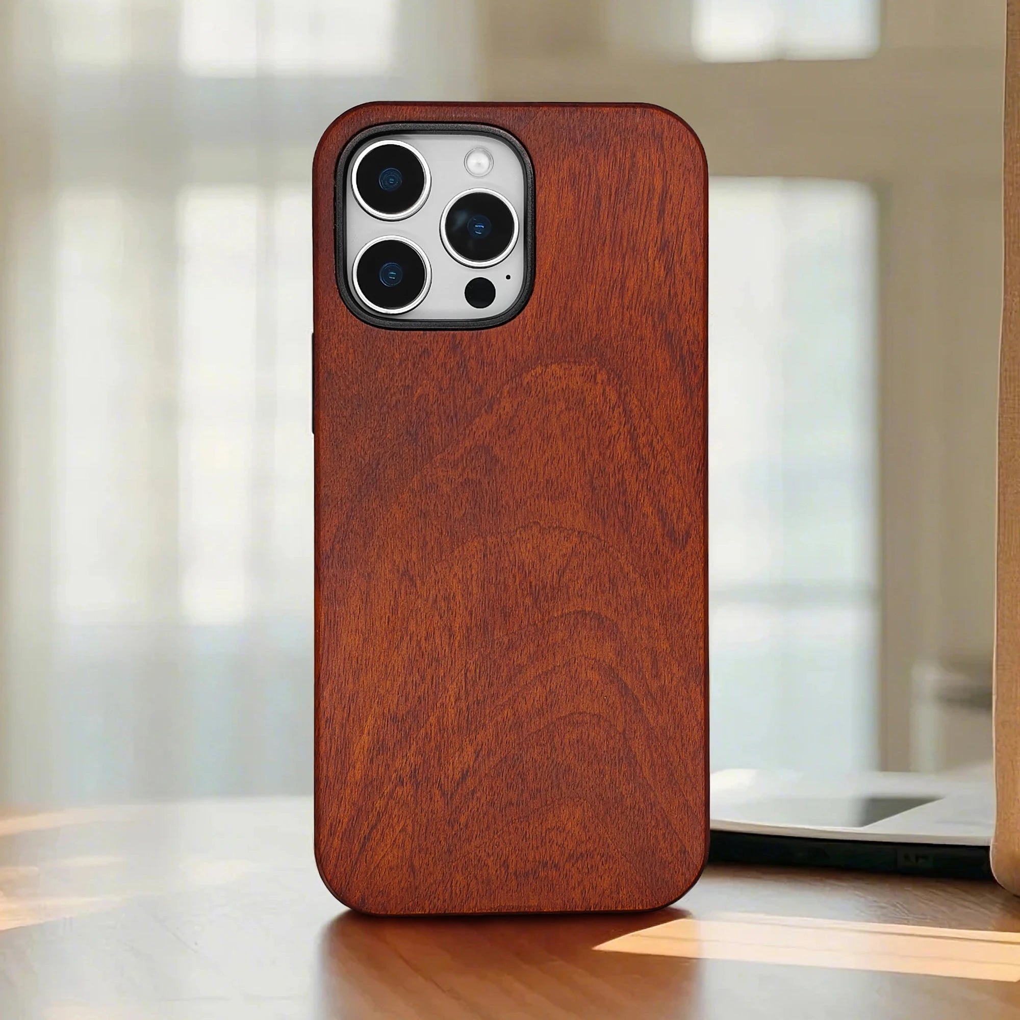 Luxury Shockproof Nature Cherry Wood Phone Case for iPhone 16, 16 Pro, 16 Pro Max Waterproof Cases Cover